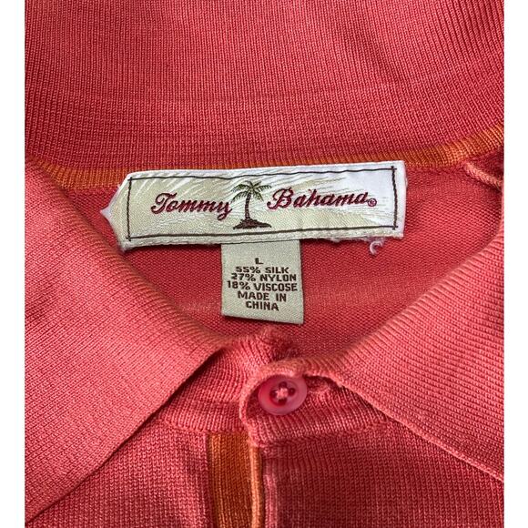 Mens Tommy Bahama Coral Orange Silk Blend Short Sleeve Summer Polo Shirt Large - Picture 3 of 8